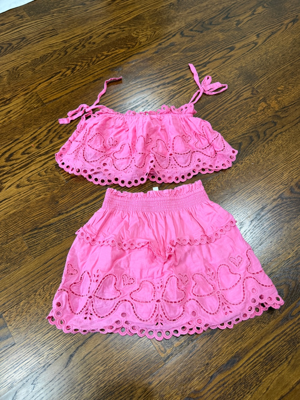 Love shack Fancy, toddler Pink Eyelet Two-Piece Crop Top & Skirt Set, 5T
